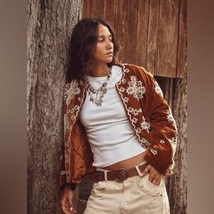 Free People Velvet Mia Jacket in Brown NWOT Size Medium